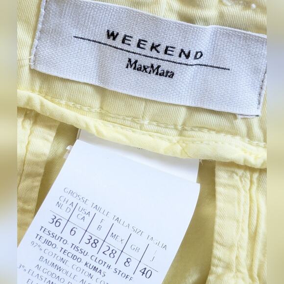 Weekend Max Mara Designer Chino 2 Sofia Yellow Cropped Straight Cuffed Pants - Picture 3 of 5